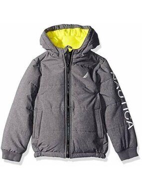 Nautica Boy's Water Resistant Bubble Gray Yellow Jacket Storm Size 14/16 Large